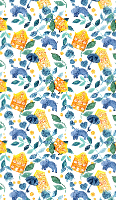 Roller blind for large window Yellow houses blue plants