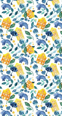 Roller blind for large window Yellow houses blue plants