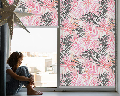 Roller blind for large window Pink and black leaves