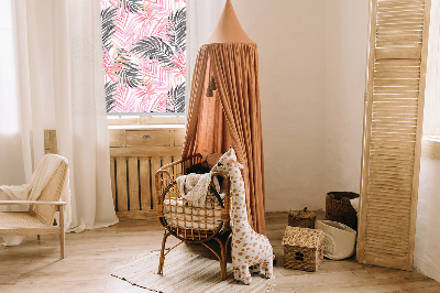 Roller blind for large window Pink and black leaves