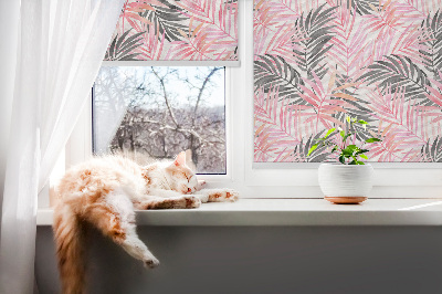 Roller blind for large window Pink and black leaves