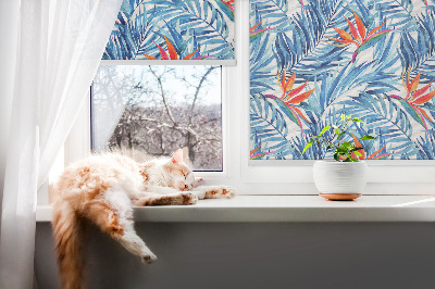 Roller blind for large window Blue leaves