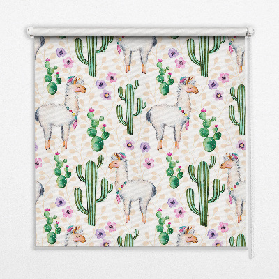 Modern roller blind Llamas and cacti