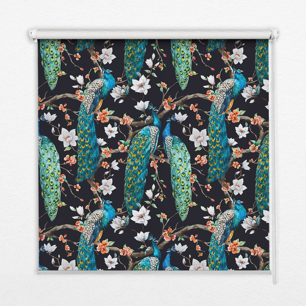 Fabric roller blind Peacock with flowers