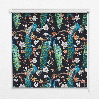 Fabric roller blind Peacock with flowers
