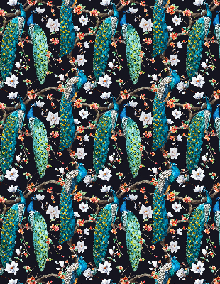 Fabric roller blind Peacock with flowers