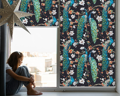 Fabric roller blind Peacock with flowers