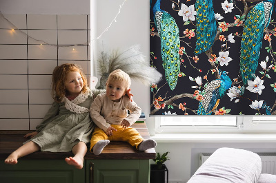 Fabric roller blind Peacock with flowers