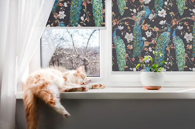 Fabric roller blind Peacock with flowers