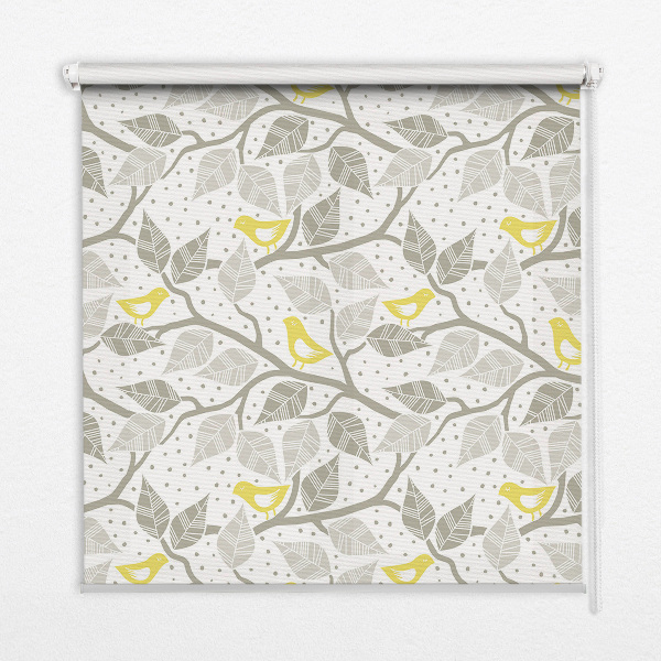 Roller blind for large window Yellow birds on gray branches