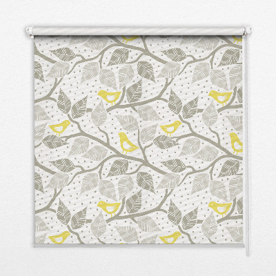Roller blind for large window Yellow birds on gray branches
