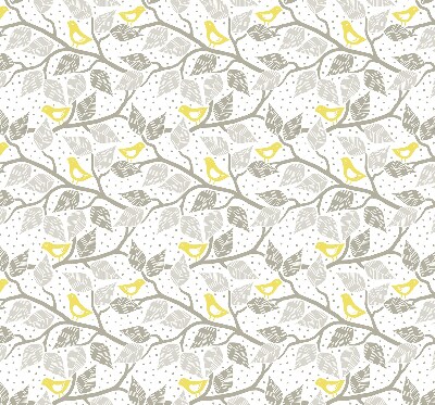 Roller blind for large window Yellow birds on gray branches