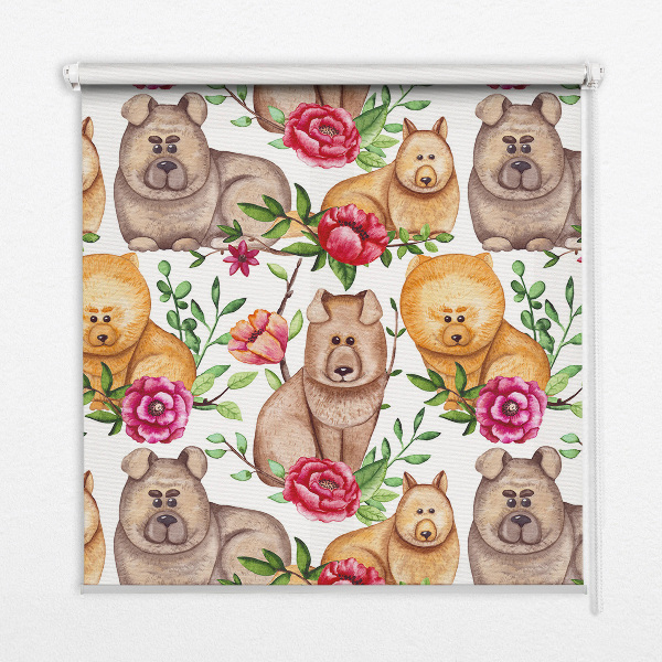 Modern roller blind Dogs among the flowers