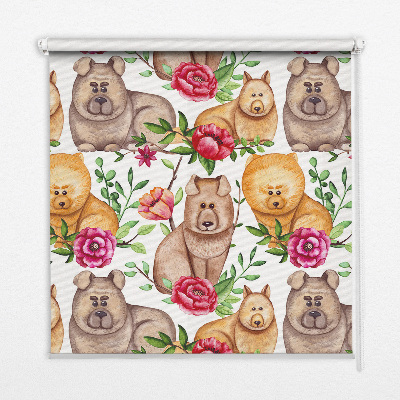 Modern roller blind Dogs among the flowers