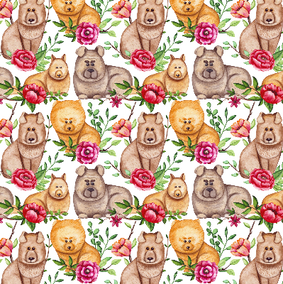 Modern roller blind Dogs among the flowers