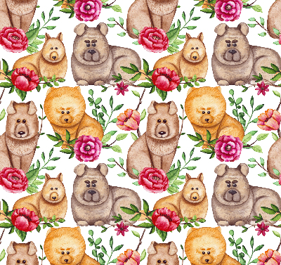 Modern roller blind Dogs among the flowers