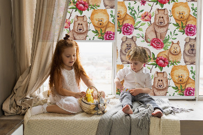 Modern roller blind Dogs among the flowers