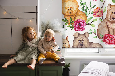 Modern roller blind Dogs among the flowers