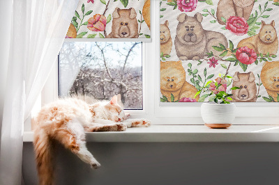 Modern roller blind Dogs among the flowers