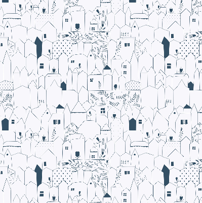 Fabric roller blind Drawn houses