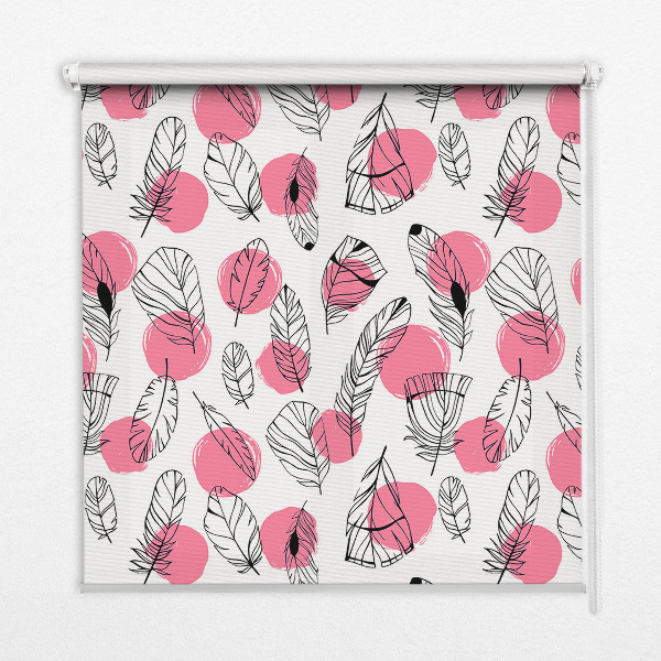 Fabric roller blind Feathers and pink dots