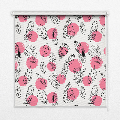Fabric roller blind Feathers and pink dots