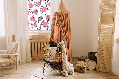 Fabric roller blind Feathers and pink dots