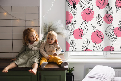Fabric roller blind Feathers and pink dots