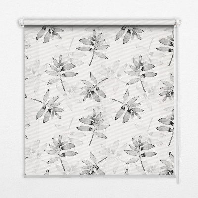 Roller blind for large window Gray sketched leaves