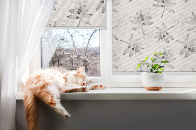 Roller blind for large window Gray sketched leaves