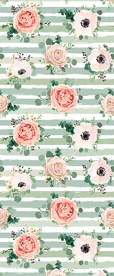 Modern roller blind Roses on green horizontal stripes