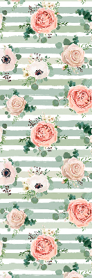 Modern roller blind Roses on green horizontal stripes
