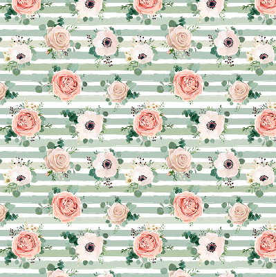 Modern roller blind Roses on green horizontal stripes