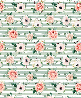 Modern roller blind Roses on green horizontal stripes