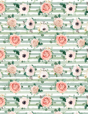 Modern roller blind Roses on green horizontal stripes
