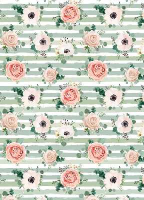 Modern roller blind Roses on green horizontal stripes