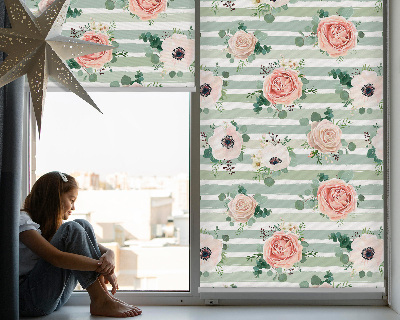 Modern roller blind Roses on green horizontal stripes
