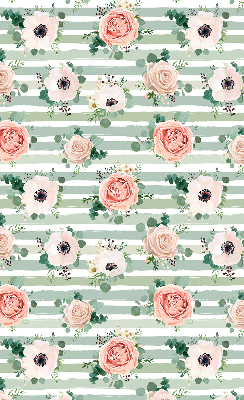 Modern roller blind Roses on green horizontal stripes