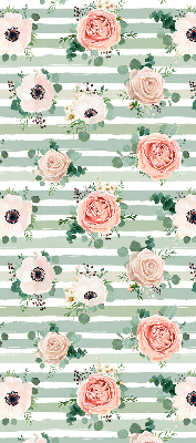 Modern roller blind Roses on green horizontal stripes