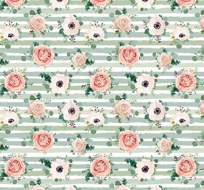 Modern roller blind Roses on green horizontal stripes