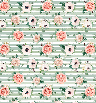 Modern roller blind Roses on green horizontal stripes