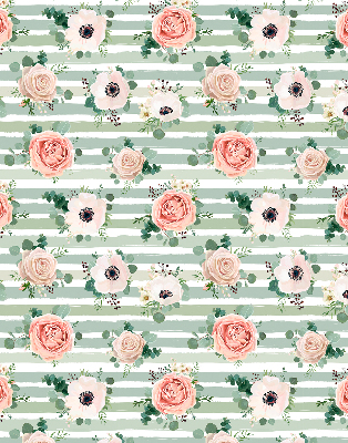 Modern roller blind Roses on green horizontal stripes