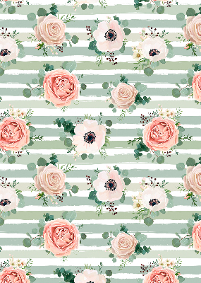 Modern roller blind Roses on green horizontal stripes