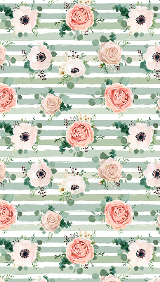 Modern roller blind Roses on green horizontal stripes