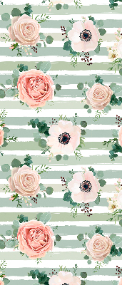 Modern roller blind Roses on green horizontal stripes