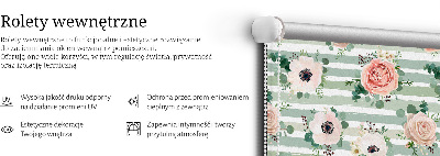 Modern roller blind Roses on green horizontal stripes