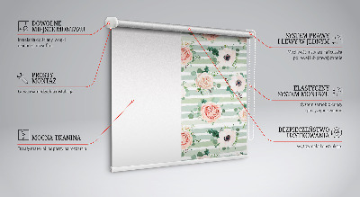 Modern roller blind Roses on green horizontal stripes