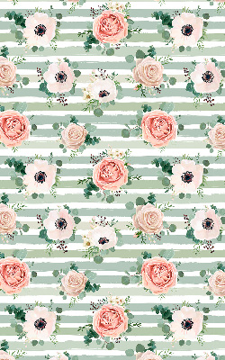 Modern roller blind Roses on green horizontal stripes