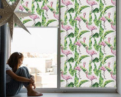Roller blind for large window Flamingos by the leaves