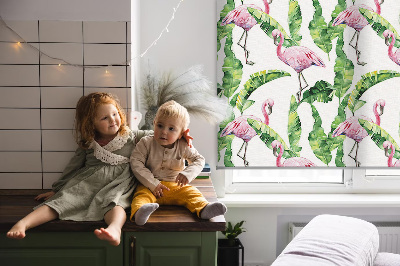 Roller blind for large window Flamingos by the leaves